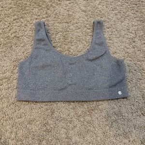 Lucky Brand Sports Bra Yoga Workout‎ Gray Pink Striped Size Medium Ribbed Gym